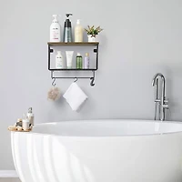 Wood & Metal Wall Mounted Bathroom Towel Rack with 6 Hooks