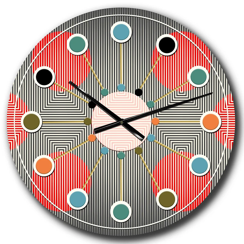 Designart 'Modern Circle And Line Geometric Pattern Mid-Century Modern Wall Clock
