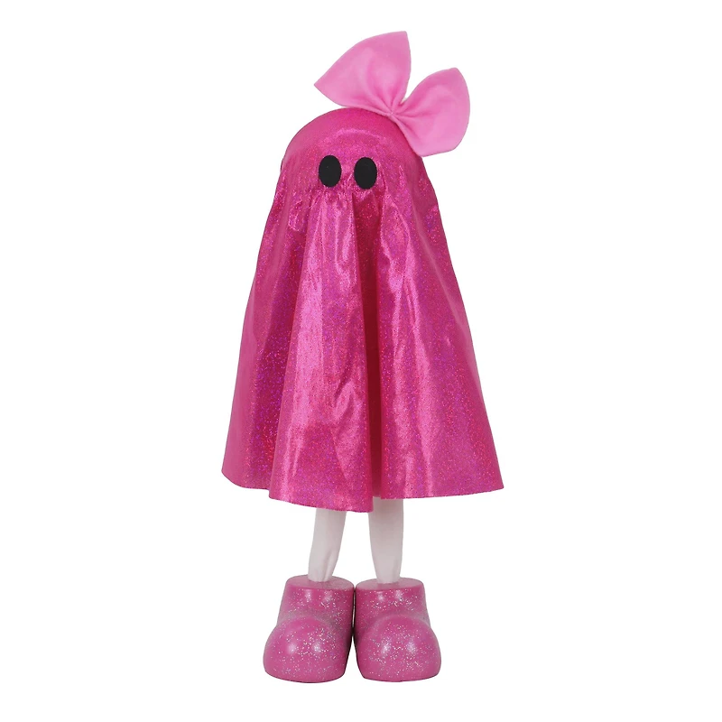 10.5" Standing Fabric Glitter Ghost with Bow Tabletop Décor by Ashland