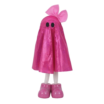10.5" Standing Fabric Glitter Ghost with Bow Tabletop Décor by Ashland