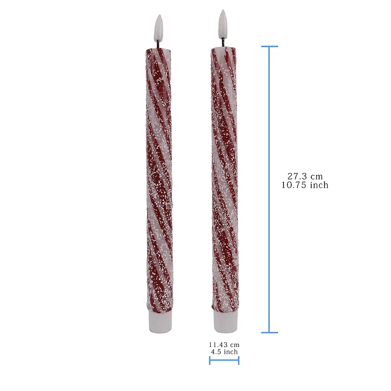 10.5" Red Candy Striped LED Wax Taper Candles, 2ct. by Ashland®