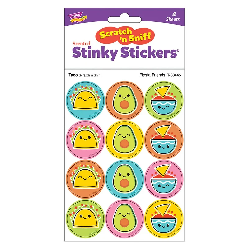 TREND Enterprises® Fiesta Friends, Taco scent Scratch 'n Sniff Stinky Stickers®, 48 Per Pack, 6 Packs total of 288
