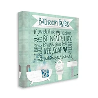 Stupell Industries Aqua Blue Bathroom Rules Collage Look Typography Canvas Wall Art