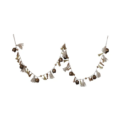 Hello Honey® 6ft. Natural & Antique Brass Handmade Bells, Beads & Tassels Garland