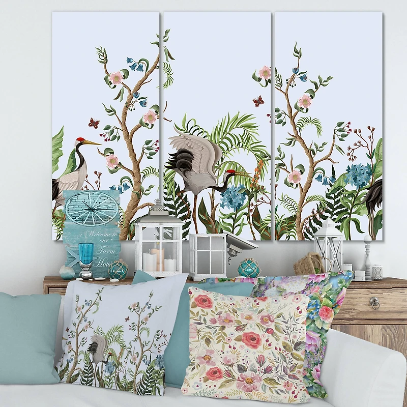Designart - Border With Cranes & Peonies In Chinoiserie Style