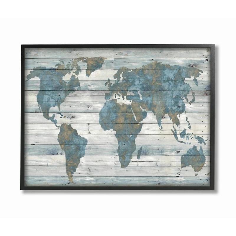 Stupell Industries Weathered World Map Black Framed Print