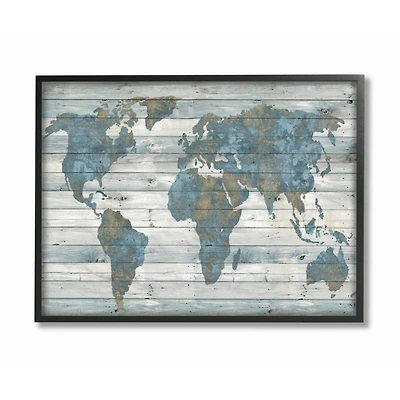 Stupell Industries Weathered World Map Black Framed Print