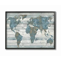 Stupell Industries Weathered World Map Black Framed Print