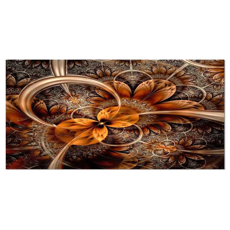 Designart Dark Orange Fractal Flower Oversized Abstract Canvas Art Print