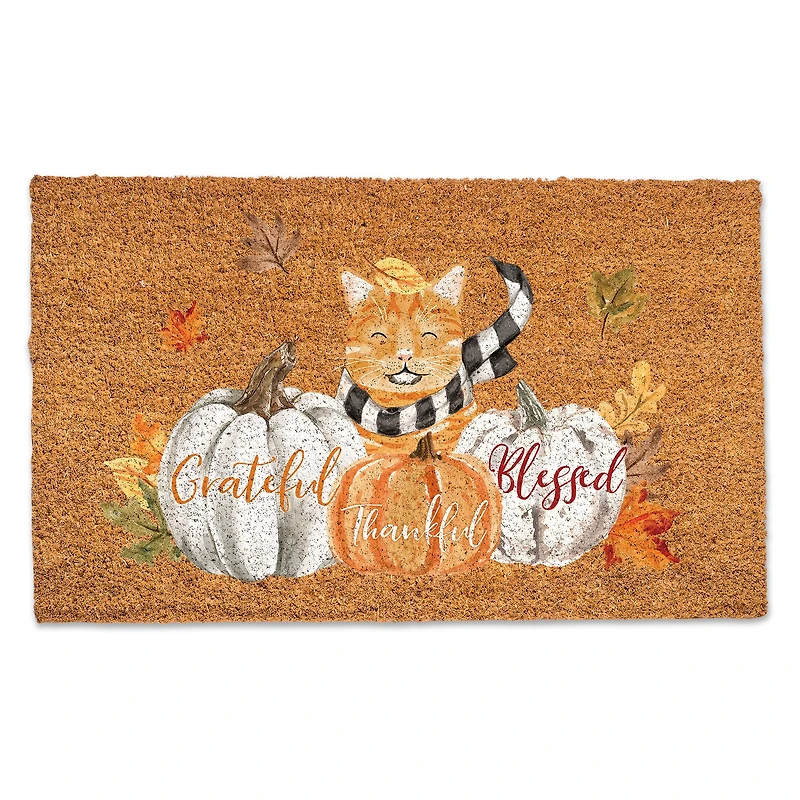 Kitty With Pumpkins Doormat
