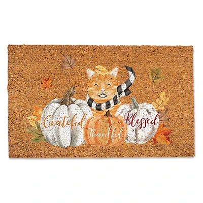 Kitty With Pumpkins Doormat