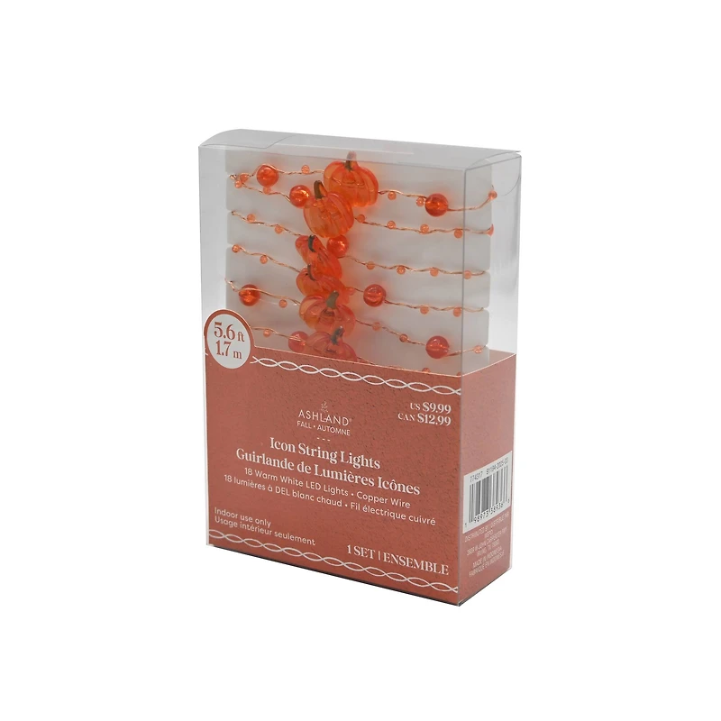 18ct. Warm White LED Pumpkin Icon & Beads String Lights by Ashland®