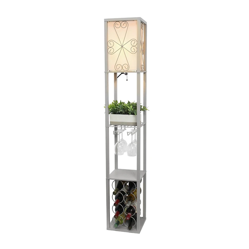 Simple Designs™ Floor Lamp Storage Shelf and Wine Rack with Linen Shade
