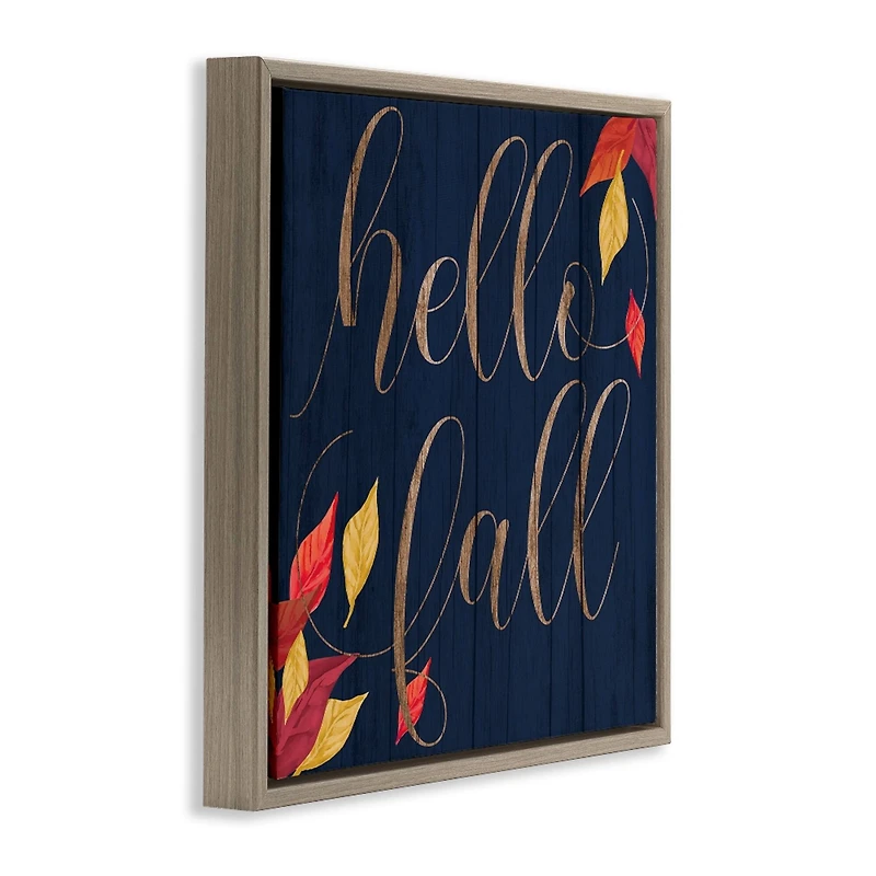 Stupell Industries Hello Fall with Autumn Foliage Floater Framed Art