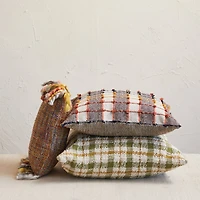 Hello Honey® 20" x 20" Cream, Green & Yellow Plaid Woven Cotton Pillow