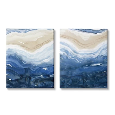 Stupell Industries Abstract Ocean Geode Landscape Busy Blue Beige Lines Canvas Wall Art