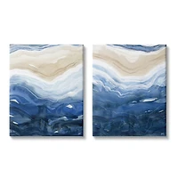 Stupell Industries Abstract Ocean Geode Landscape Busy Blue Beige Lines Canvas Wall Art
