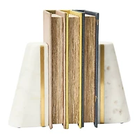 Hello Honey® 6" White Geometric Marble Bookends with Brass Inlay, 2ct.