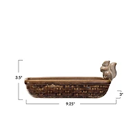 Hello Honey® 9.25" Brown Reactive Glaze Squirrel & Debossed Weave Stoneware Dish