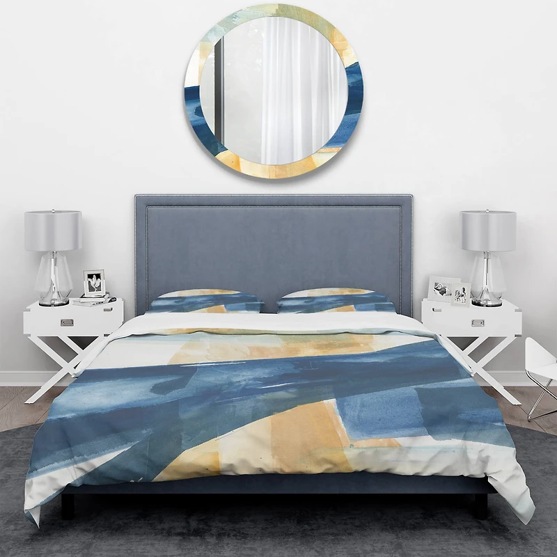 Designart 'Indigo Panel III' Geometric Bedding Set