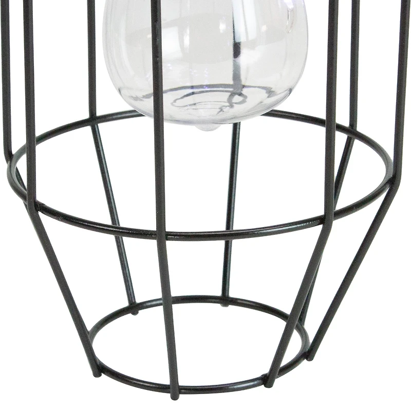 9.5" Black Geometric Oblong Outdoor Hanging Solar Lantern with Handle
