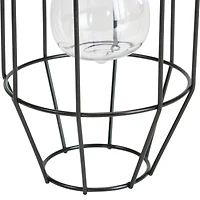 9.5" Black Geometric Oblong Outdoor Hanging Solar Lantern with Handle