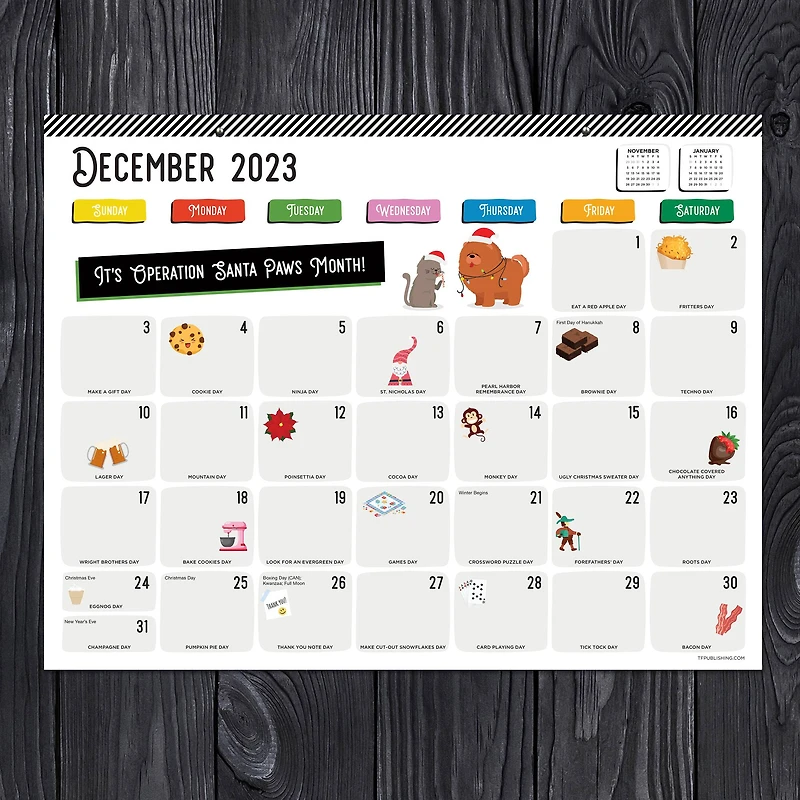 TF Publishing 2023 - 2024 Every Day's A Holiday Medium Desk Pad Monthly Blotter Calendar