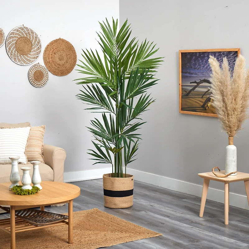 7ft. Kentia Artificial Palm in Handmade Natural Cotton Planter