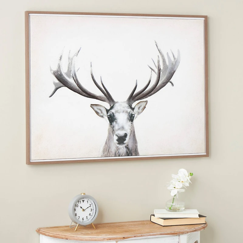 Brown Canvas Deer Gazing Framed Wall Art with Wood Frame