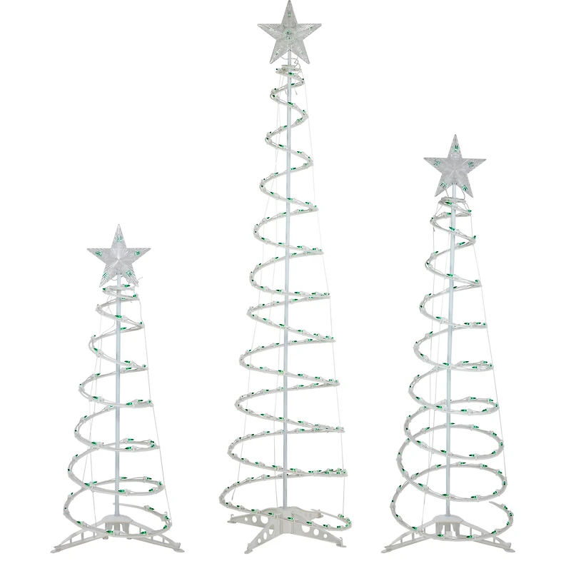 Green Lighted Spiral Christmas Trees Set