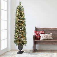 6 ft. Pre-Lit Potted Glitter Artificial Tree, Clear Lights