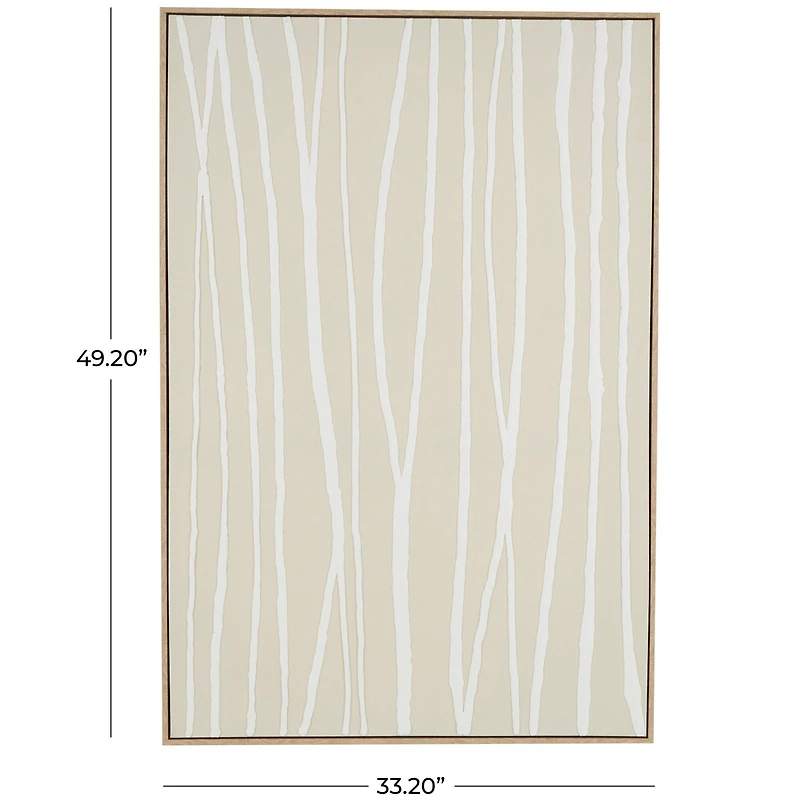 Beige Wooden Abstract Vertical Line Framed Wall Art with Brown Wooden Frame