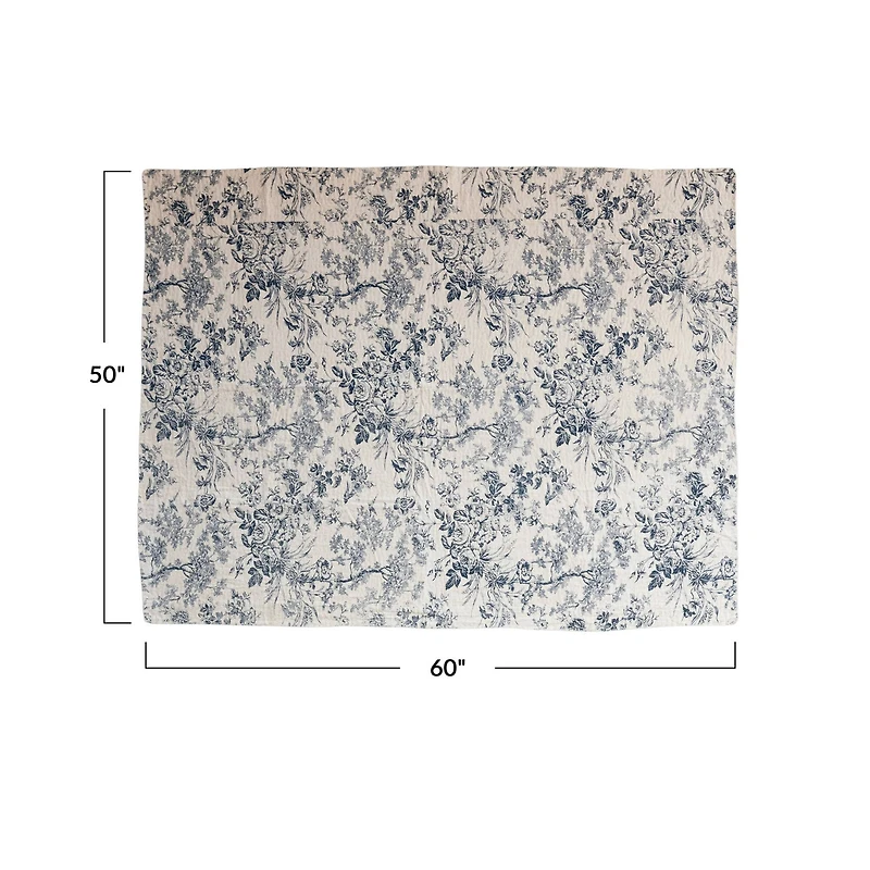 Hello Honey® 60" Blue & White Toile Pattern Cotton Chambray Throw