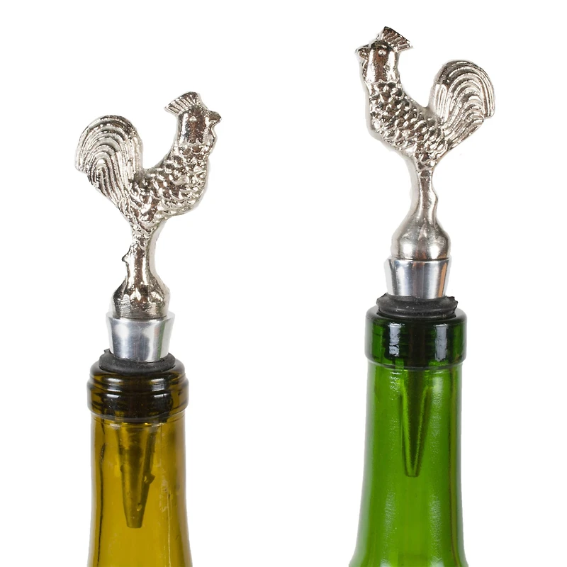 Silver Rooster Bottle Stopper Set