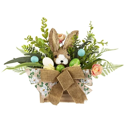 12" Boxed Floral Arrangement with Bunny Easter Decoration