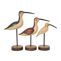 Brown Metal Bird Sculptures with Round Base Set