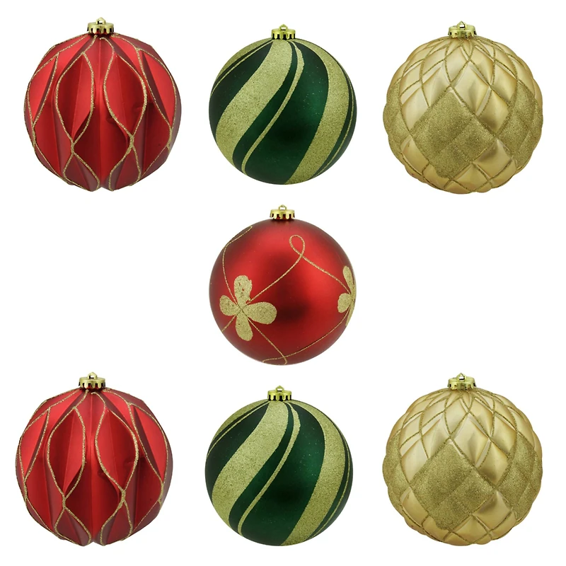 7ct. 6" Red & Green Shatterproof 3-Finish Christmas Ball Ornaments