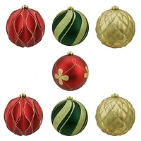 7ct. 6" Red & Green Shatterproof 3-Finish Christmas Ball Ornaments