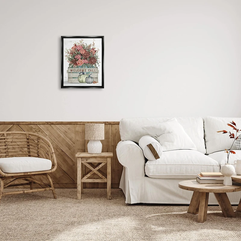 Stupell Industries Welcome Fall Seasonal Blooms Framed Floater Canvas Wall Art