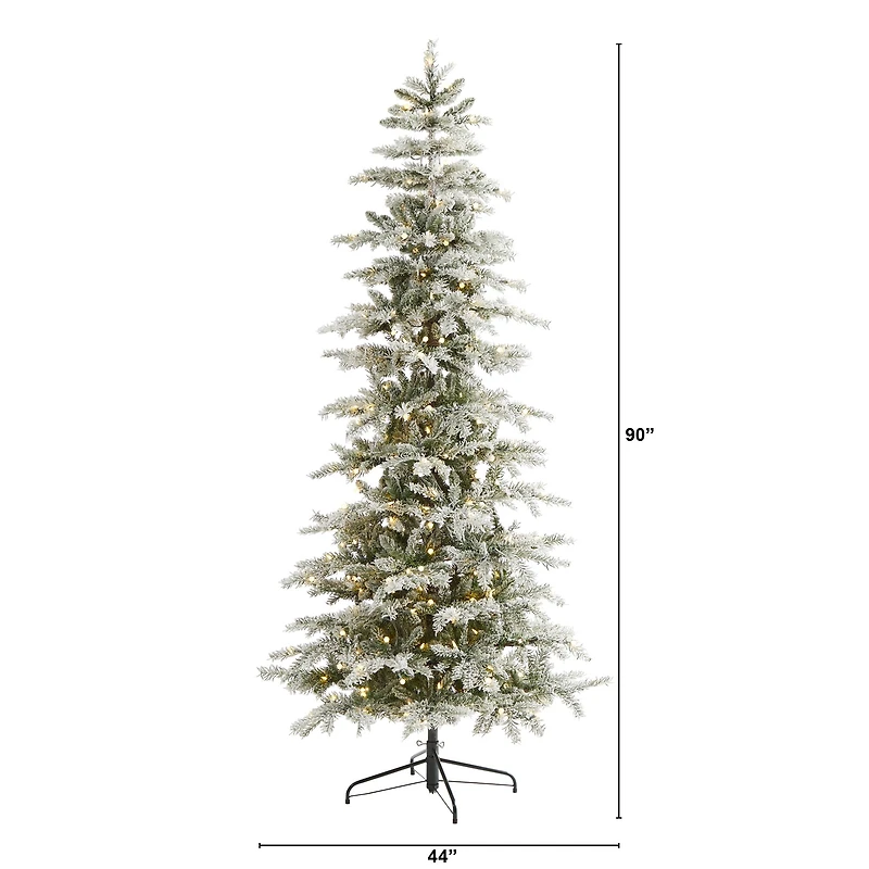 7.5ft. Pre-Lit Slim Flocked Nova Scotia Spruce Artificial Christmas Tree with Warm White LED Lights