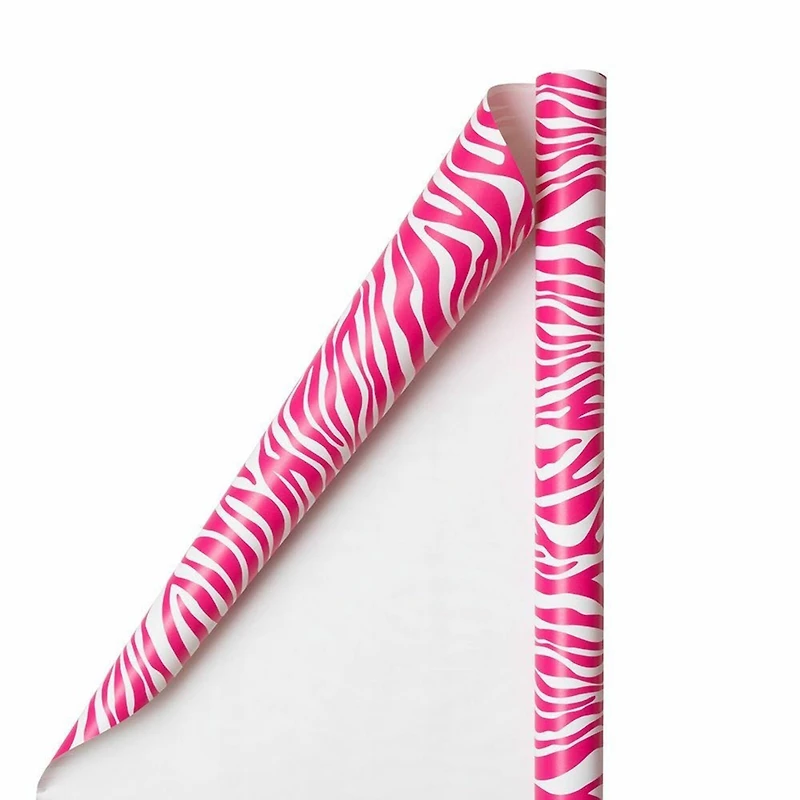 JAM Paper Safari Pink & White Zebra Gift Wrap, 2ct.