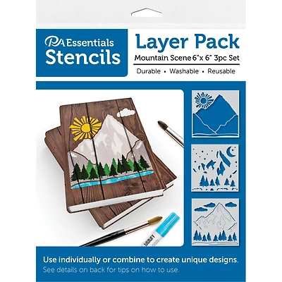 PA Essentials 6'' x 6'' Mountain Scene Layer Pack Stencil Set, 3ct.