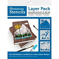PA Essentials 6'' x 6'' Mountain Scene Layer Pack Stencil Set, 3ct.