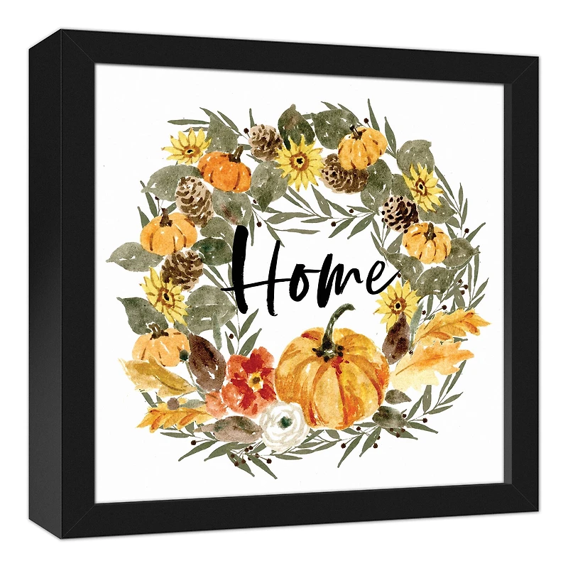 Pumpkin Wreath Canvas Wall Art with Black Frame