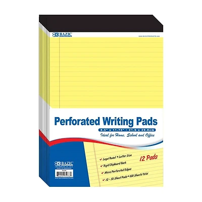 BAZIC Products® 9" x 12" Canary Perforated Writing Pads, 12ct