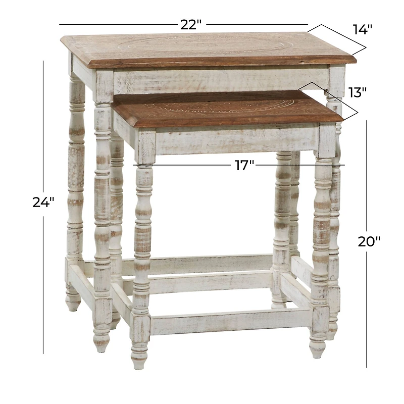 White Mango Wood Farmhouse Accent Table, 24" x 22" x 14"