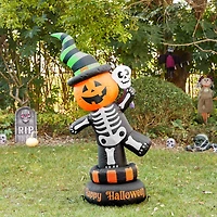 Glitzhome® 6ft. Lighted Halloween Jack-O'-Lantern Skeleton Rotating Inflatable Décor