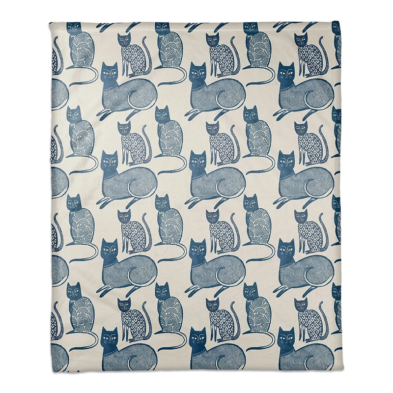 Blue Cat Pattern 50" x 60" Coral Fleece Blanket