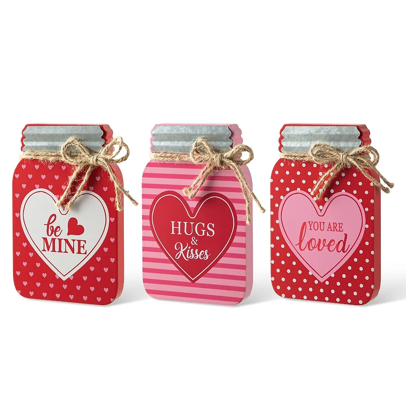 Glitzhome® 7" Set of 3 Valentine's Wooden Mason Jar Table Decor