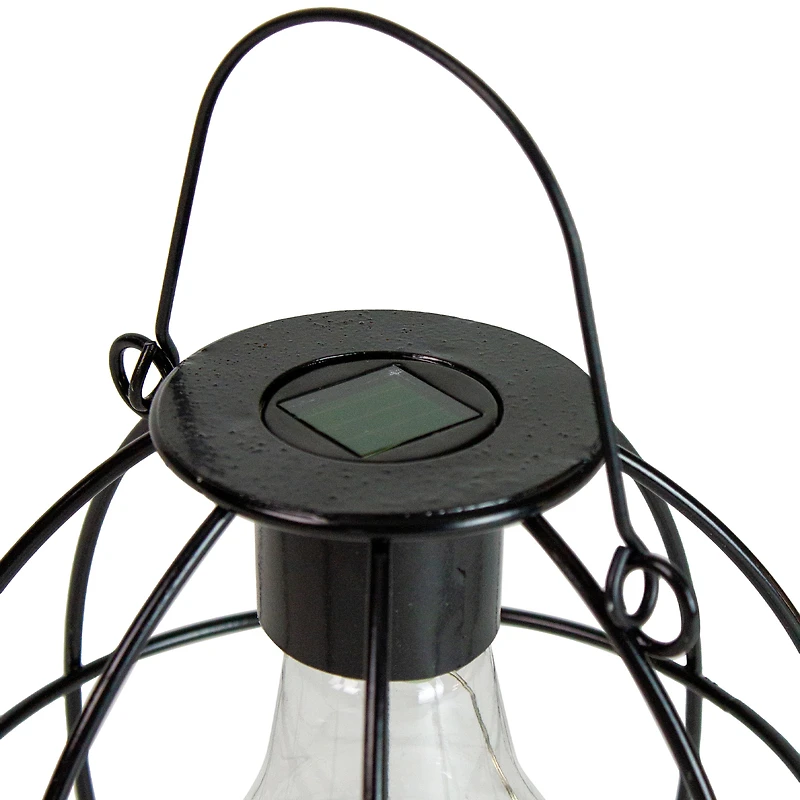 6" Black Geometric Outdoor Hanging Solar Lantern with Handle